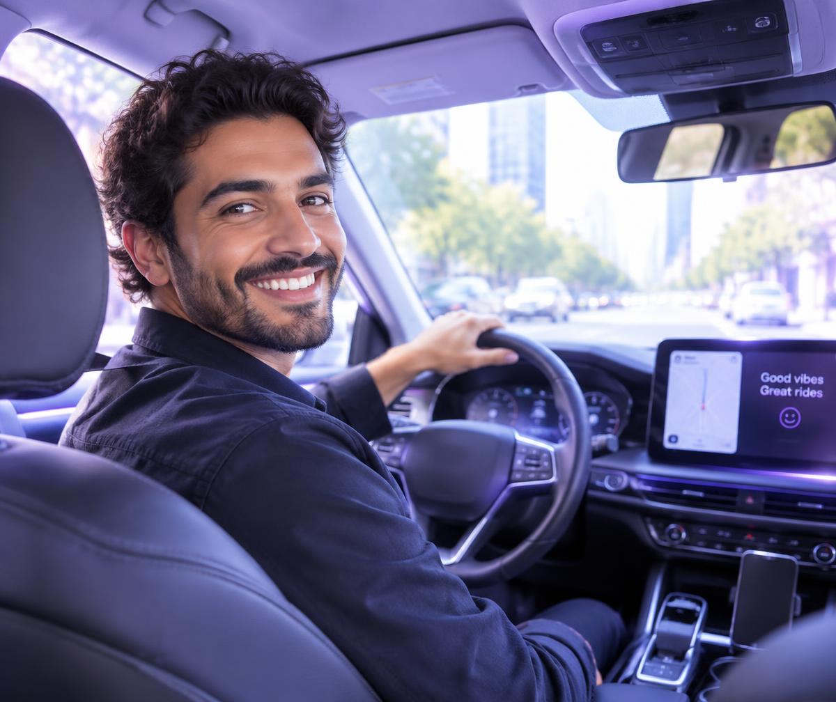 Smiling iSERVU driver-partner at the wheel